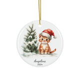 Personalized Snowy Christmas Tree Kitten Ornament