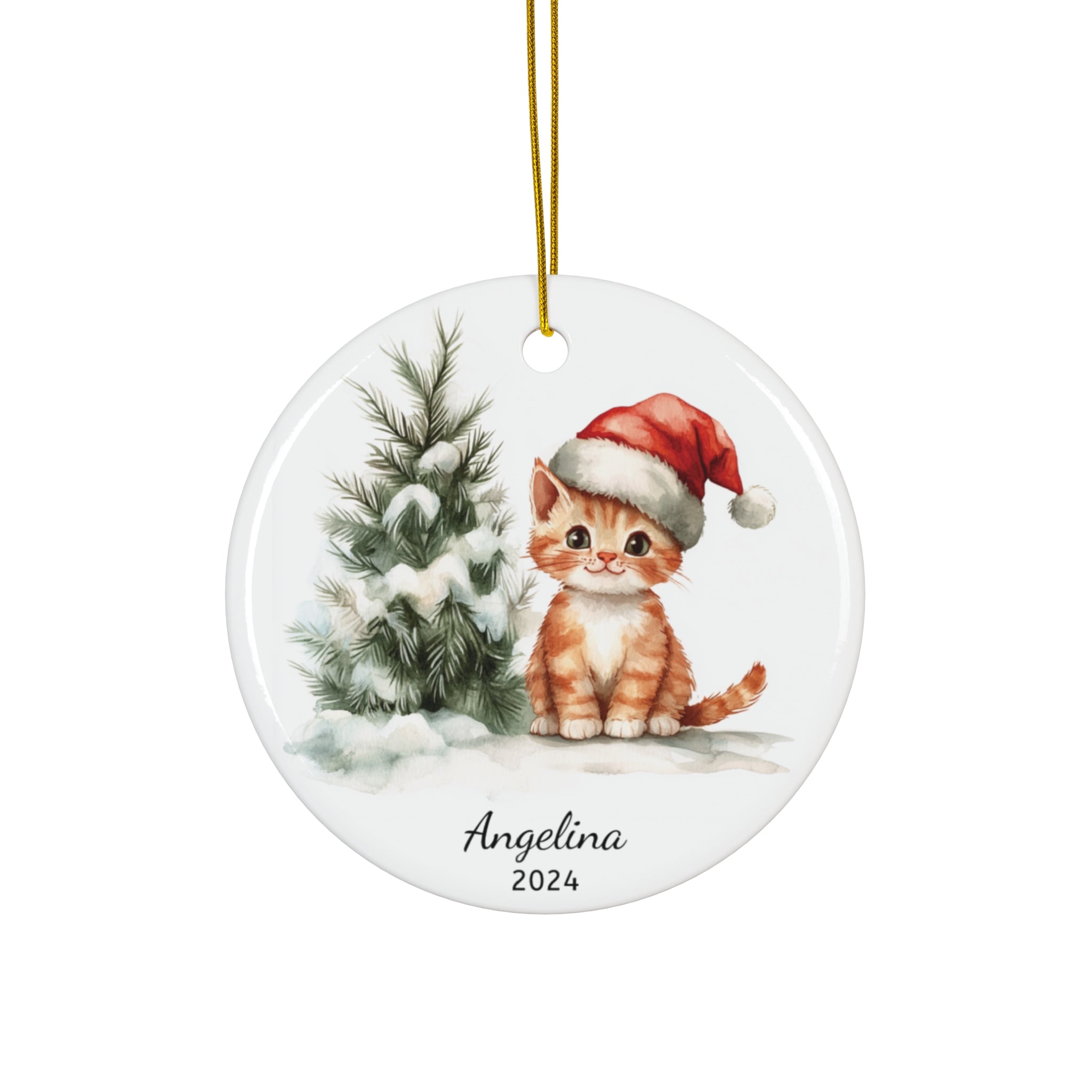 Personalized Snowy Christmas Tree Kitten Ornament