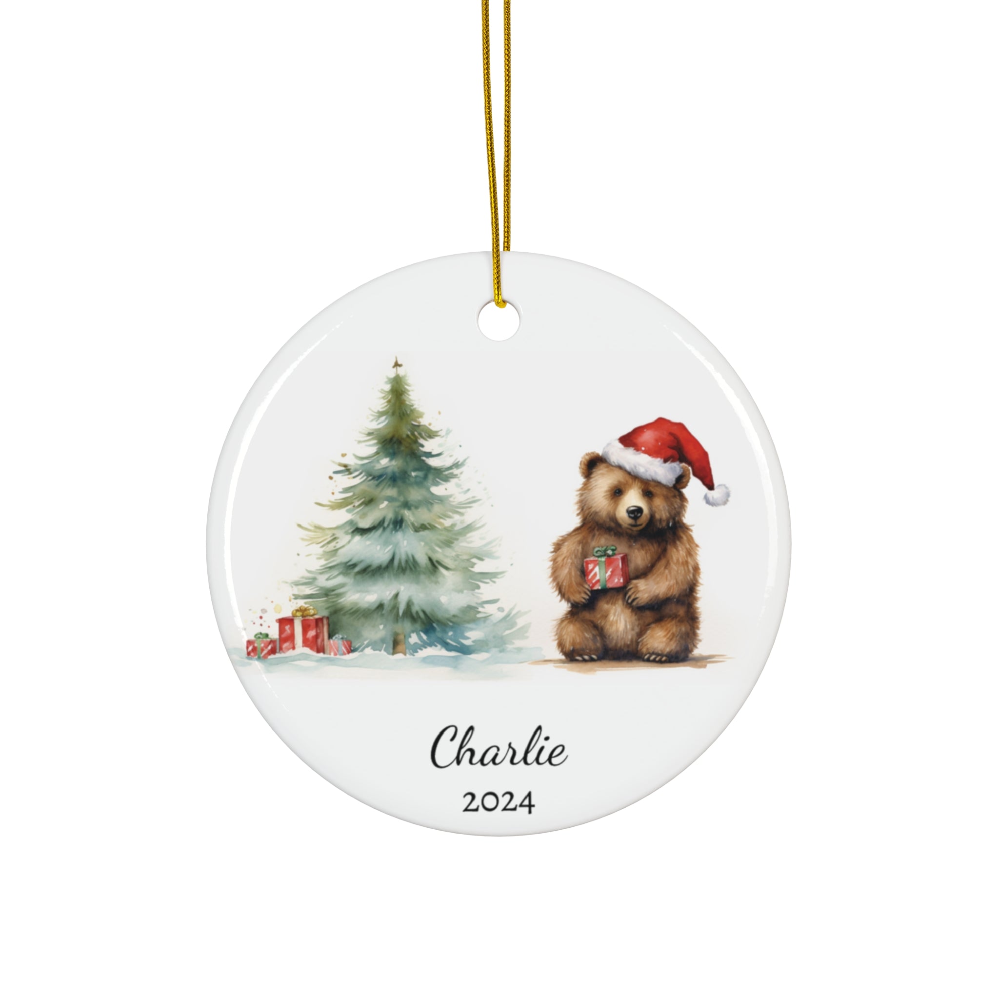 Personalized Brown Grizzly Bear Christmas Ornament