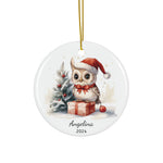 Personalized Long-Eared Owl with Red Bow Ornament