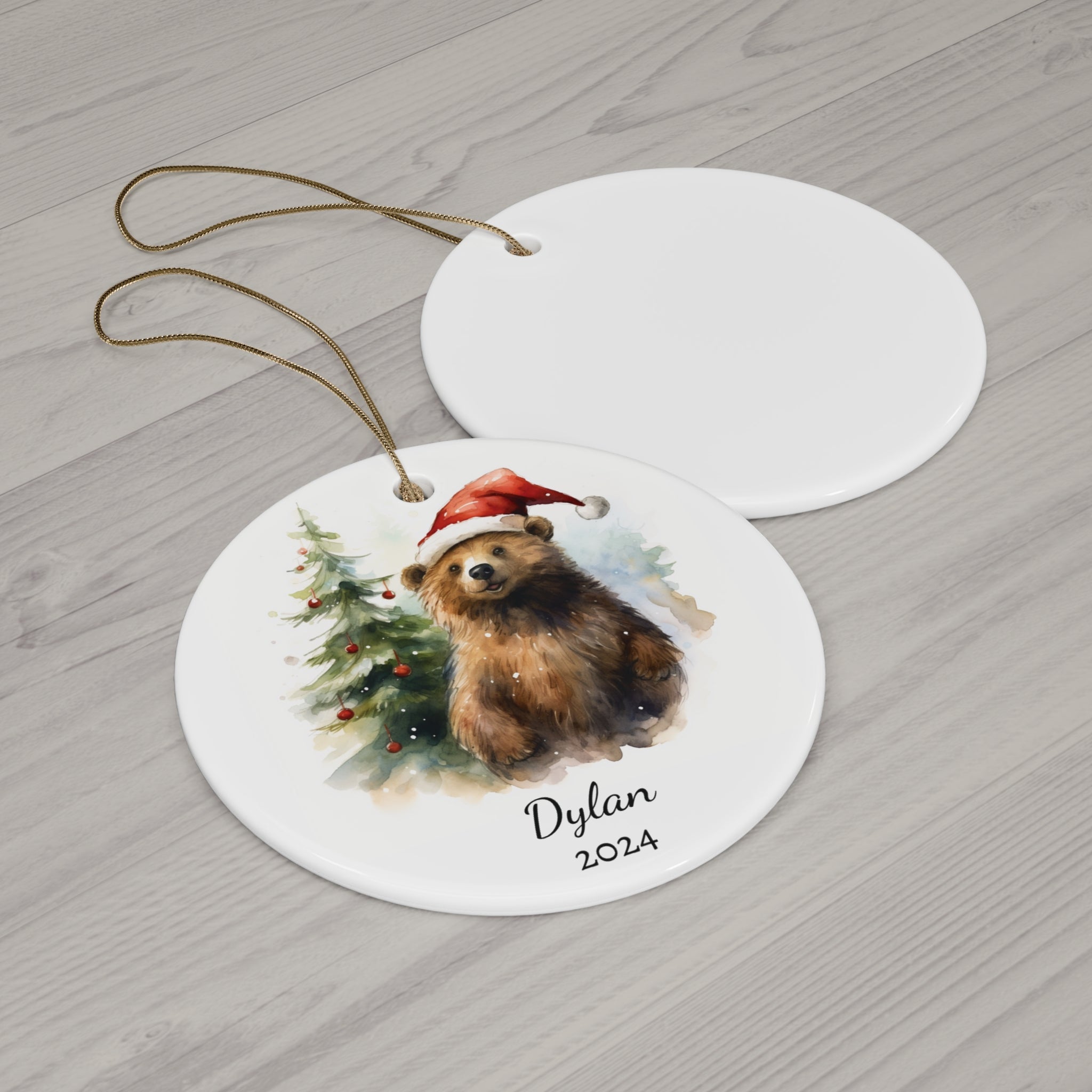 Personalized Grizzly Bear Christmas Tree Ornament