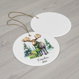 Personalized Moose & Snowy Trees Watercolour Ornament