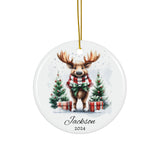 Personalized Cute Moose Holiday Keepsake Ornament