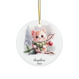 Personalized Snowy Forest Cute Kitten Ornament