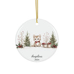 Personalized Kitten in Christmas Forest Ornament