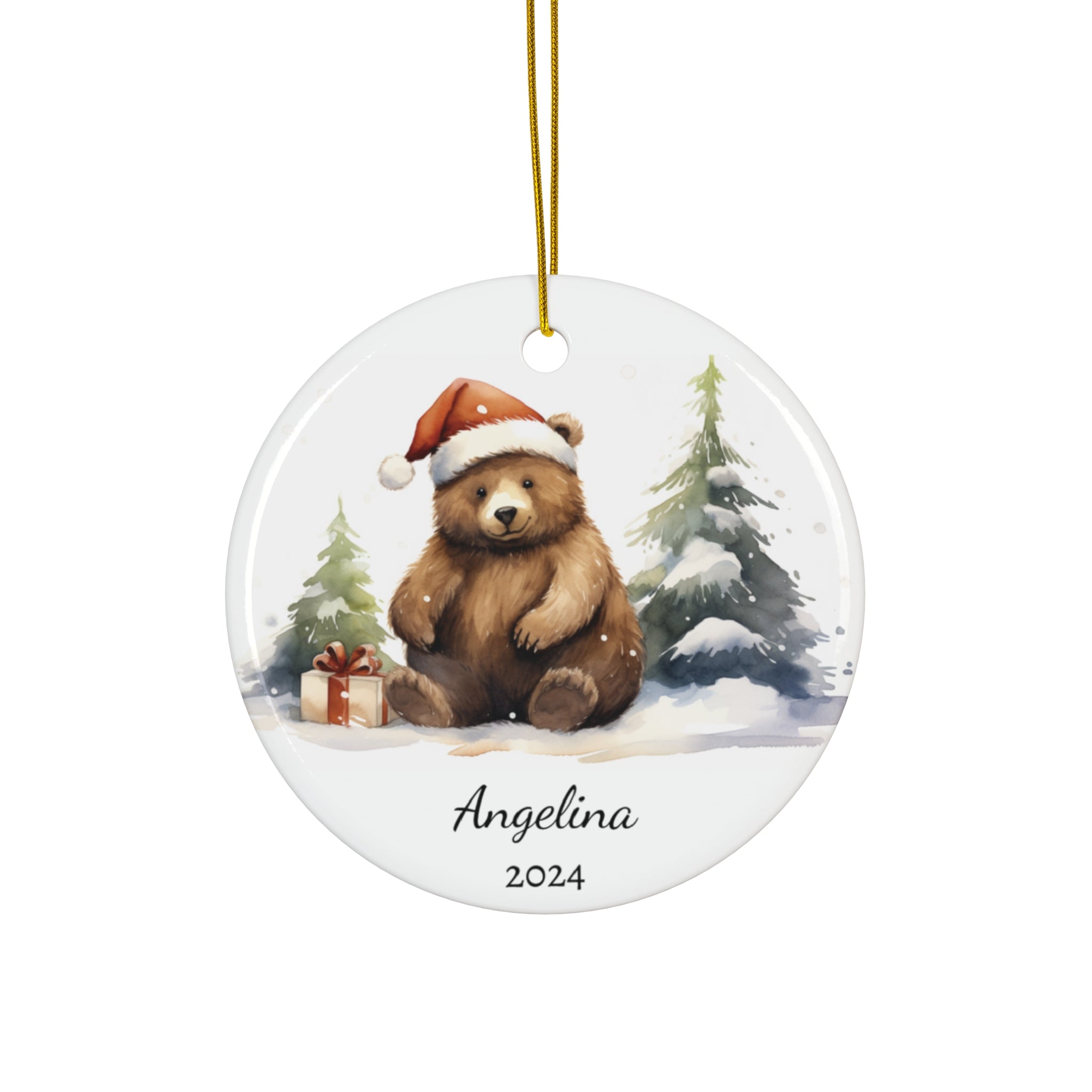 Personalized Cute Grizzly Bear Christmas Ornament