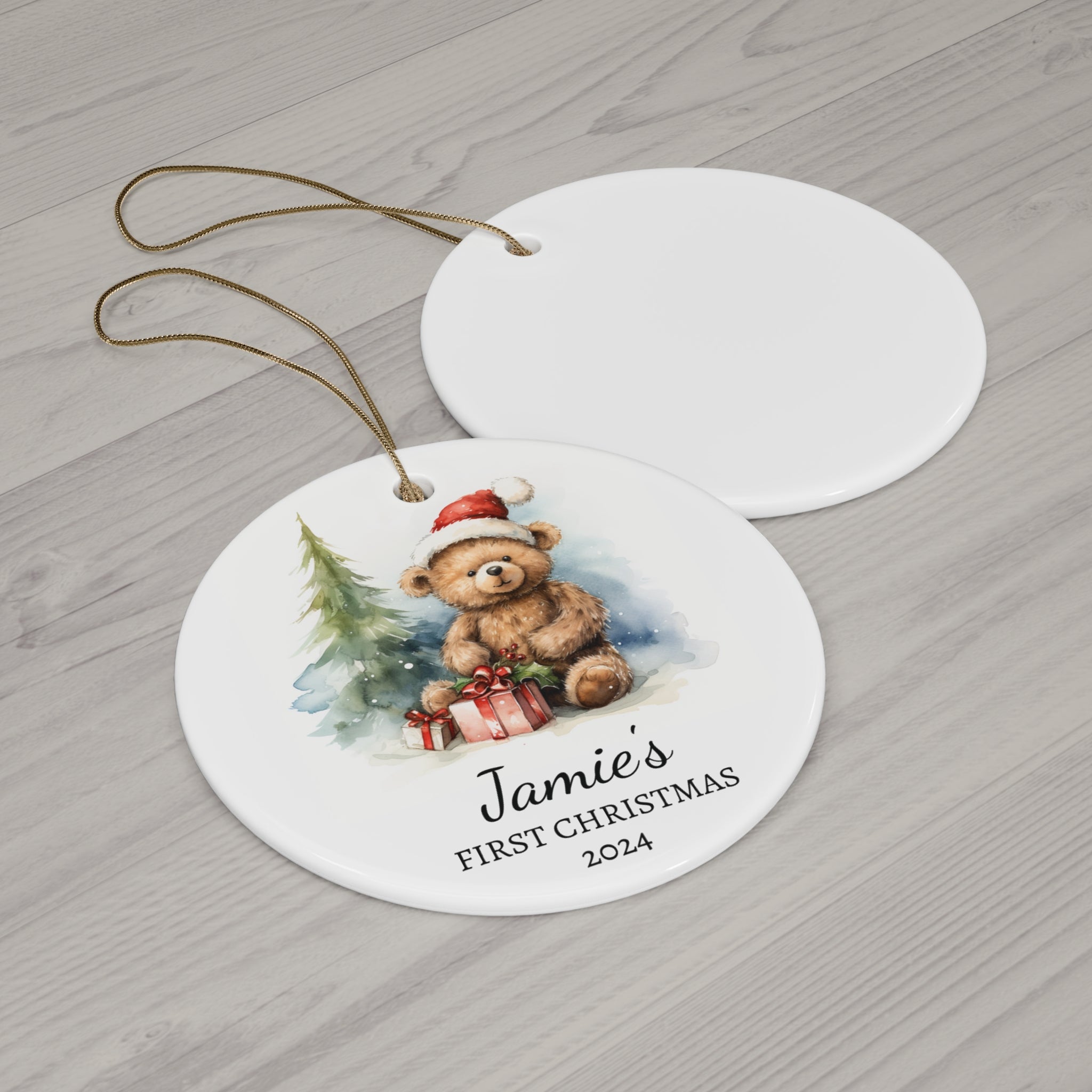 Personalized Cute Santa Teddy Bear Ornament