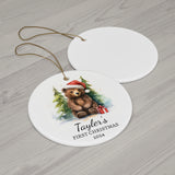 Personalized Adorable Brown Bear & Forest Ornament