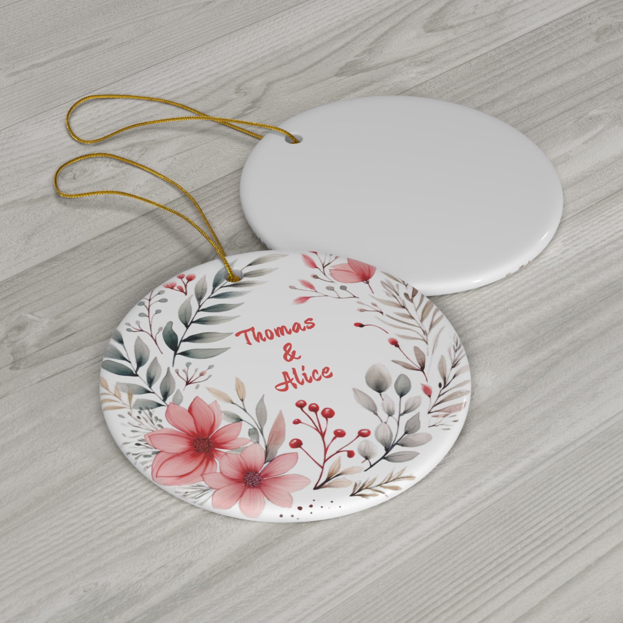 Personalized Pink Flowers & Floral Ornament