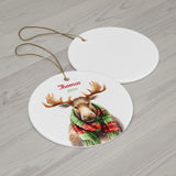 Personalized Plaid Scarf Moose Ornament