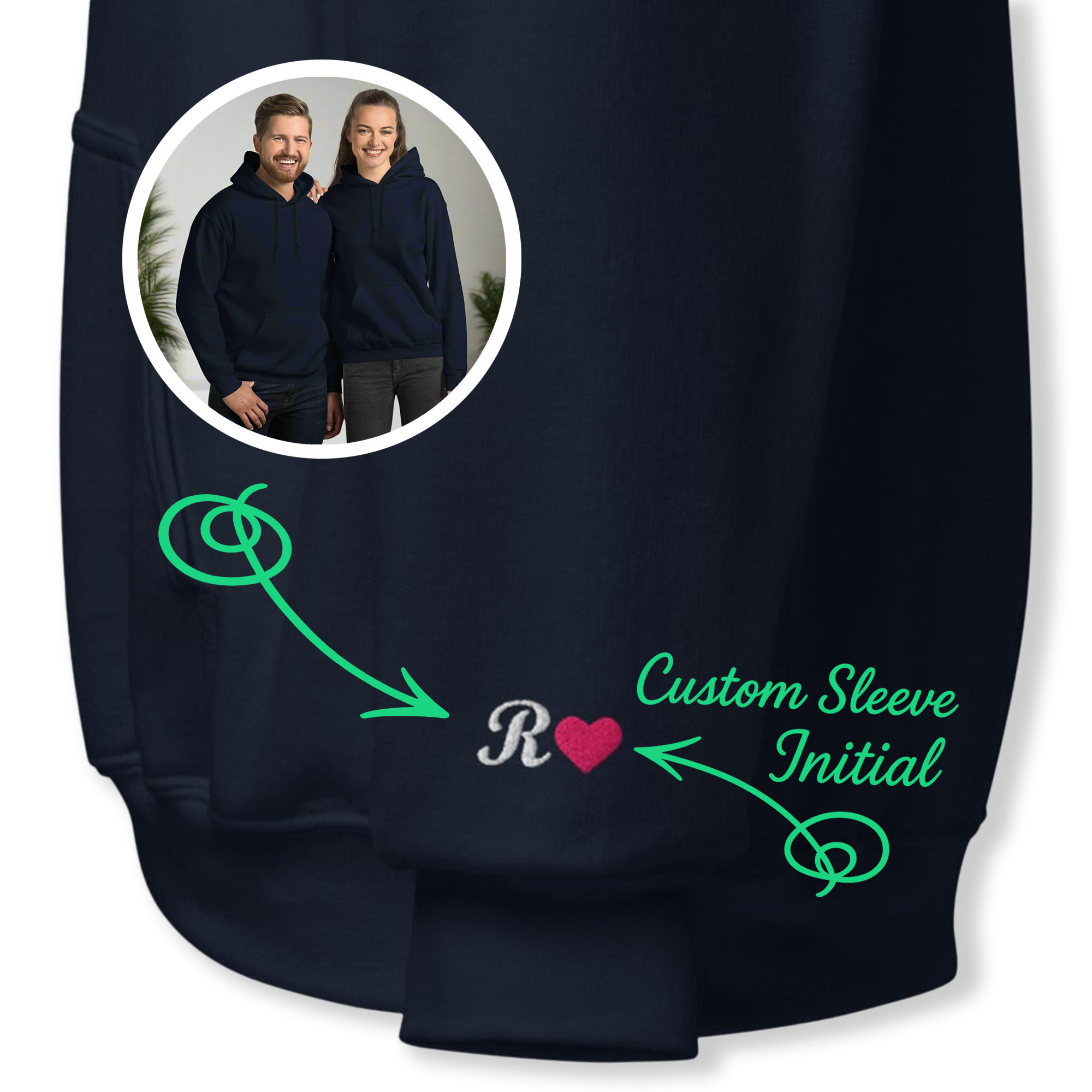 Sleeve Initial Hoodie – Personalized Embroidered Hoodie, Couples or Best Friend Gift
