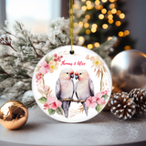 Personalized Pink Parrots & Flowers Ornament