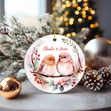 Personalized Cute Birds & Flowers Floral Ornament