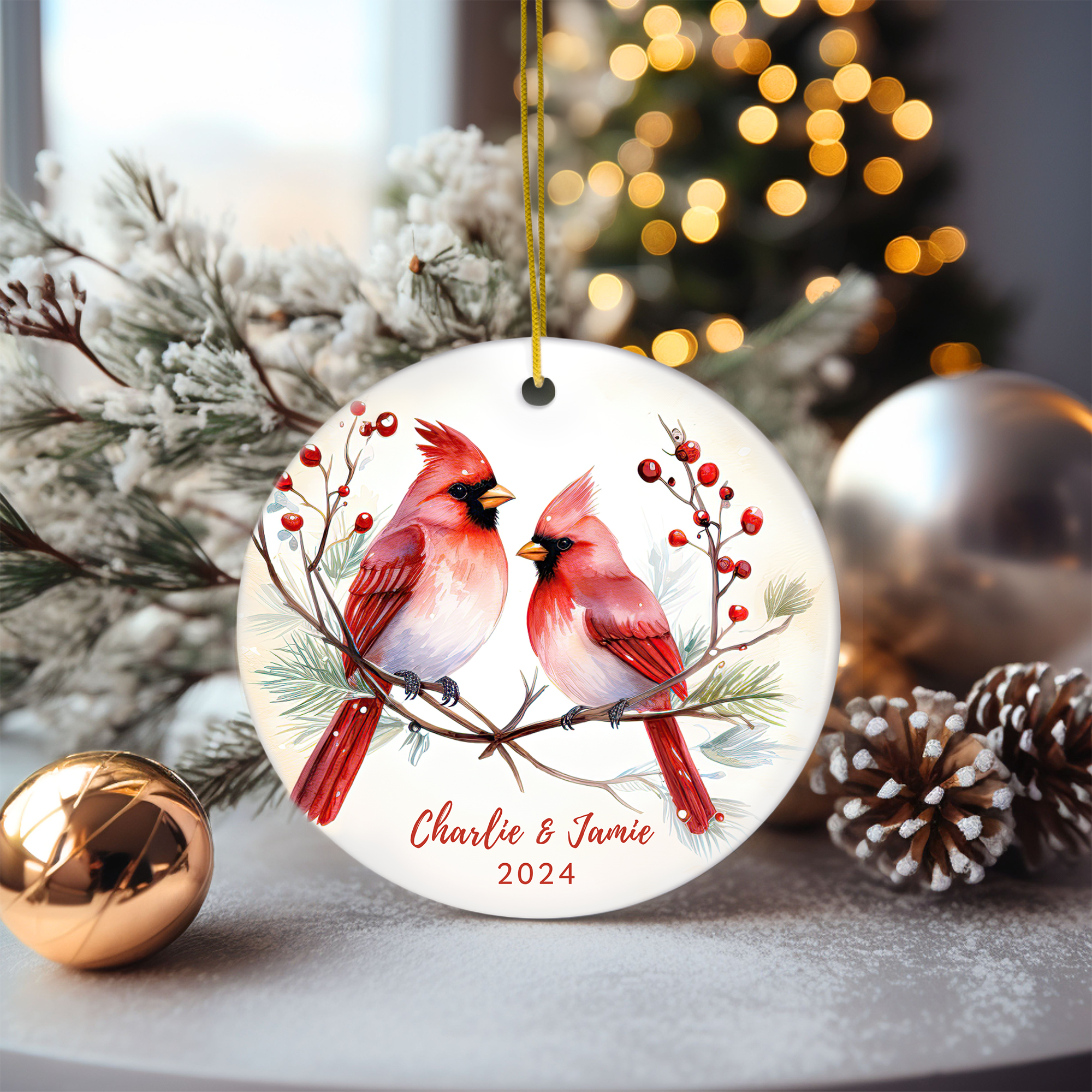 Personalized Red Cardinal Birds Ornament