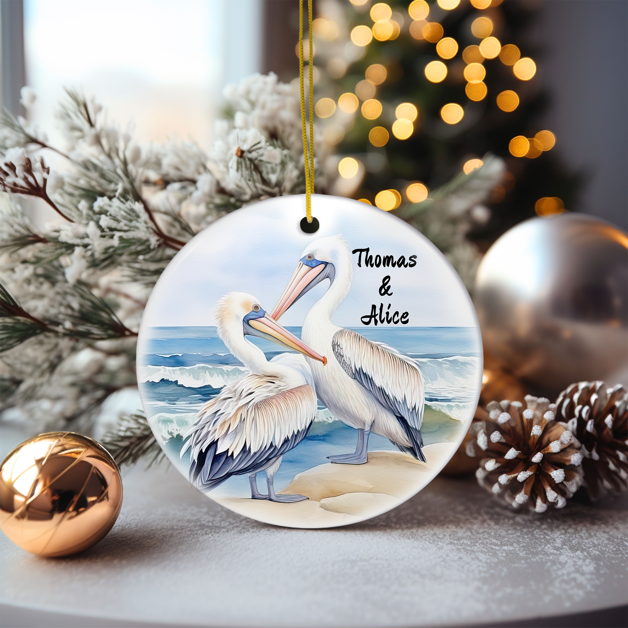 Personalized Pelicans Seabirds Beach Ornament