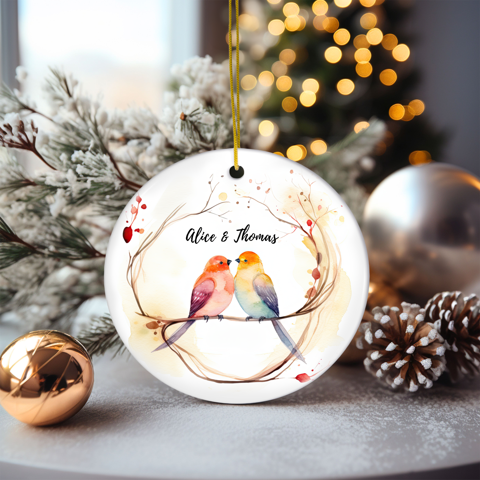 Personalized Colorful Birds & Branches Ornament