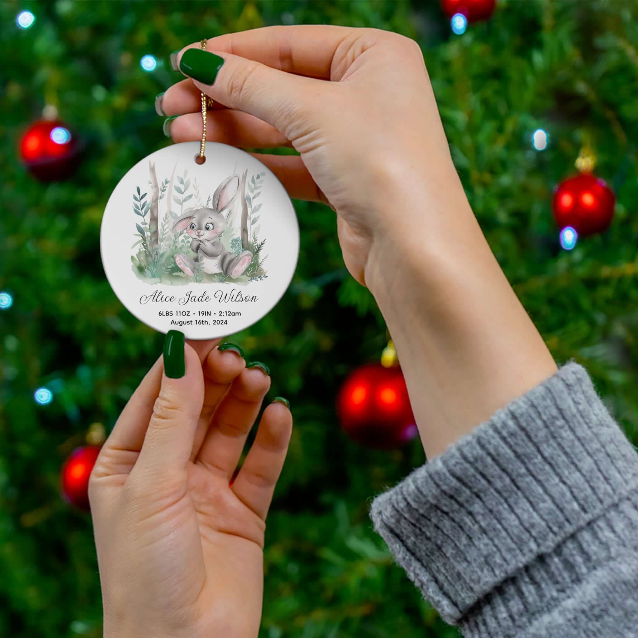 Personalized Birth Stats Keepsake Bunny Ornament