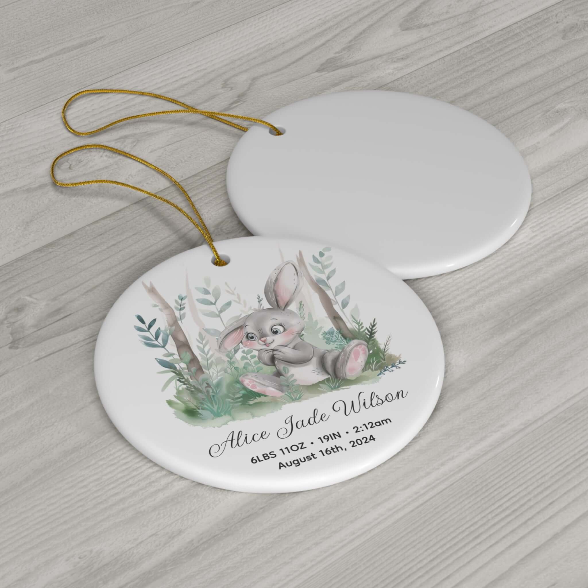Personalized Birth Stats Keepsake Bunny Ornament