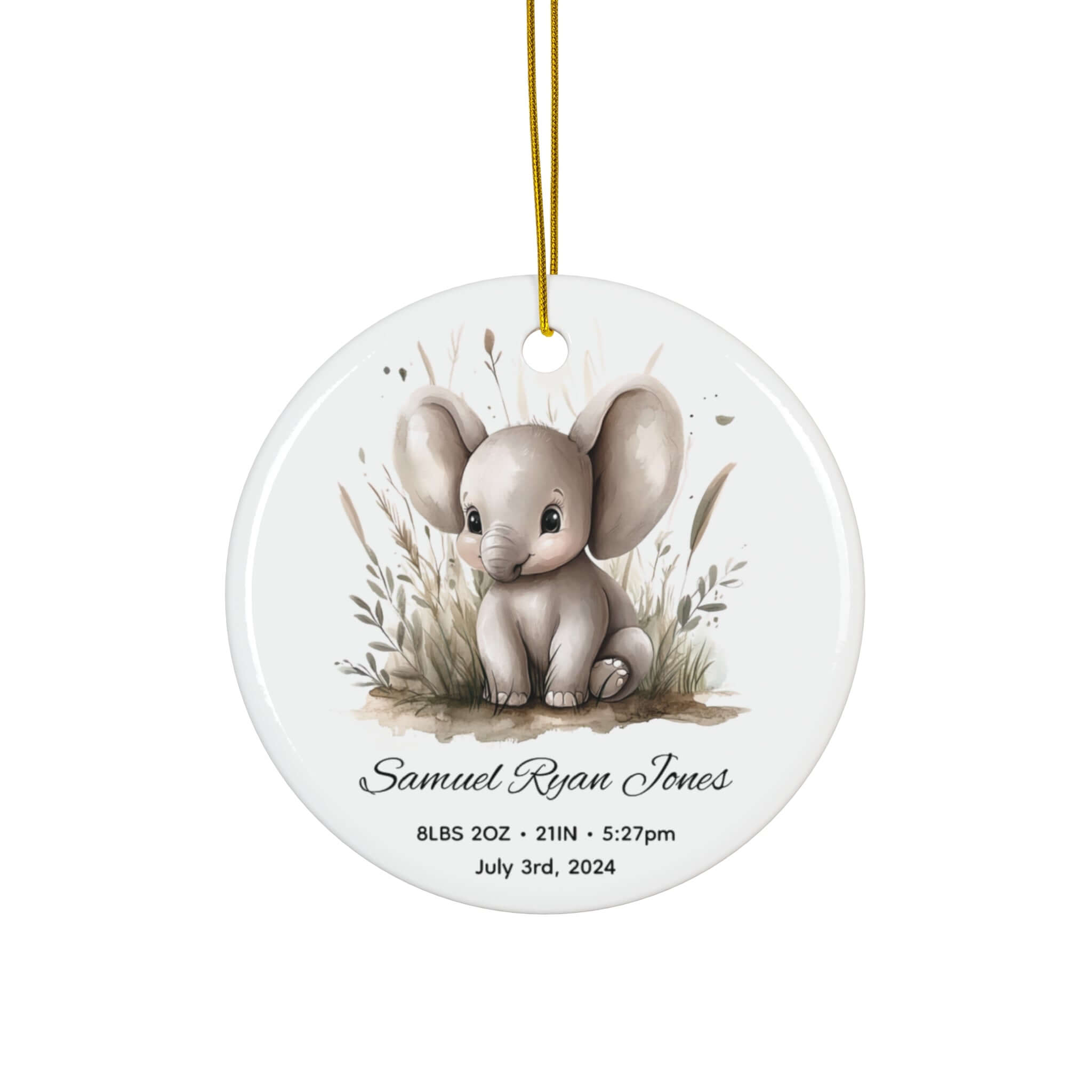 Personalized Birth Stats Keepsake Elephant Ornament