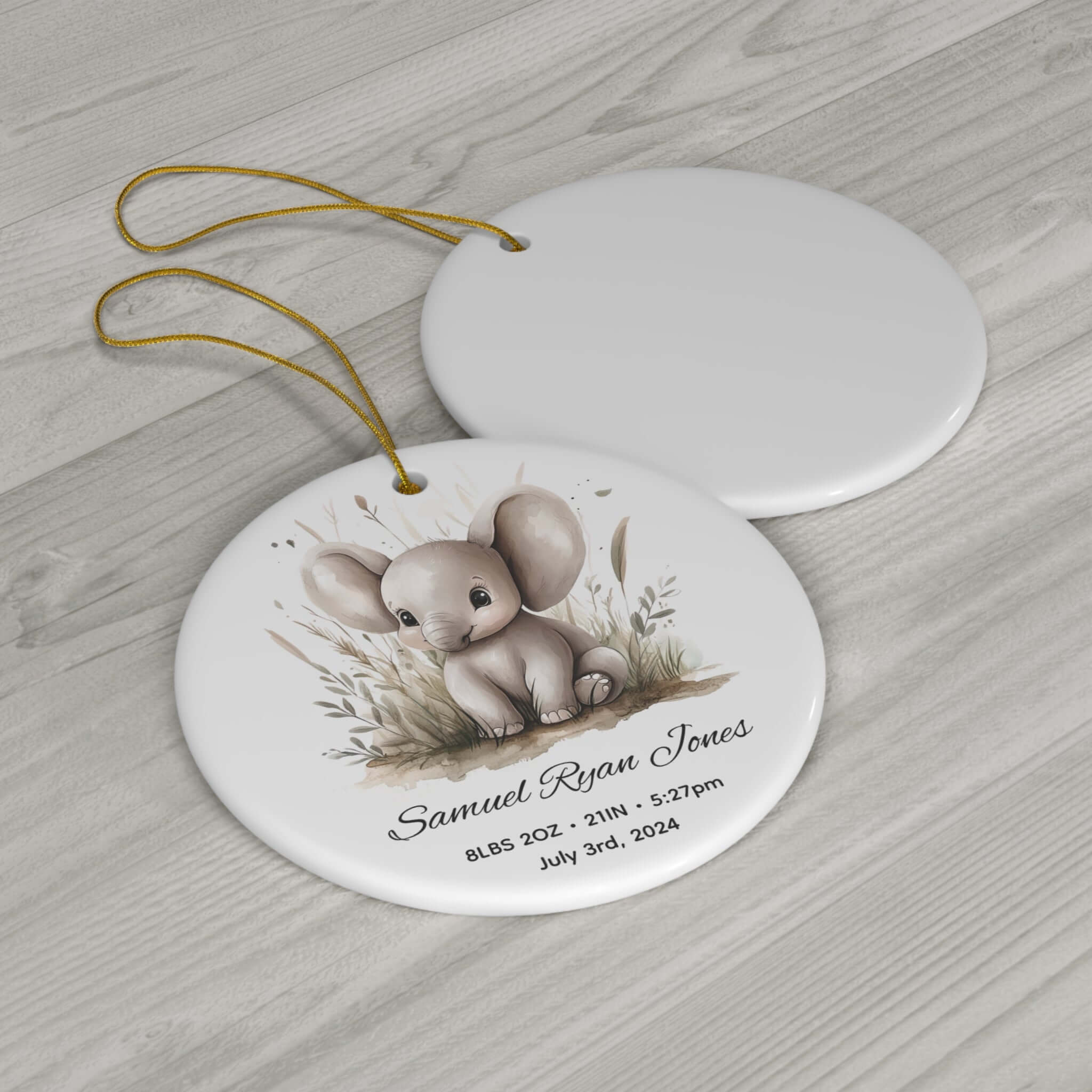 Personalized Birth Stats Keepsake Elephant Ornament