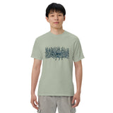 Moose in the winter woods design on a Bay garment-dyed cotton t-shirt