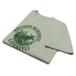 Moose wilderness badge design on a Bay garment-dyed cotton t-shirt