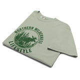 Moose wilderness badge design on a Bay garment-dyed cotton t-shirt
