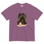 Bear and campfire design on a Berry garment-dyed cotton t-shirt