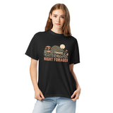 Hedgehog and mushrooms design on a Black garment-dyed cotton t-shirt