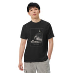 Hedgehog and snail design on a Black garment-dyed cotton t-shirt
