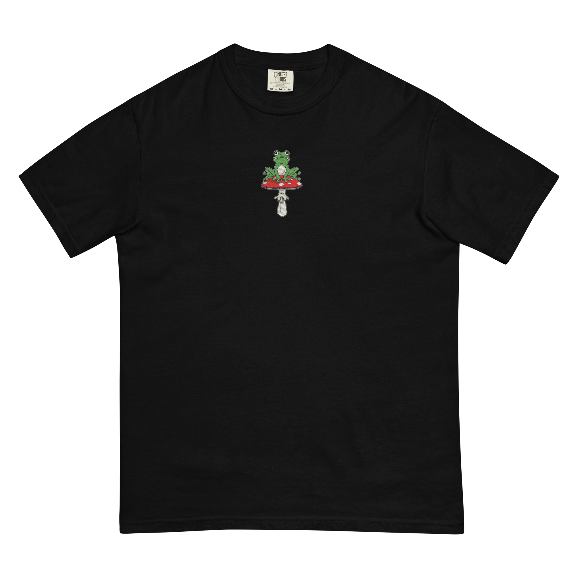 Frog on a Toadstool Embroidered Premium Unisex T-Shirt