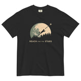 Frog and full moon design on a Black garment-dyed cotton t-shirt