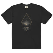 Camping under the stars design on a Black garment-dyed cotton t-shirt