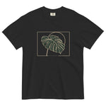 Monstera leaf design on a Black garment-dyed cotton t-shirt