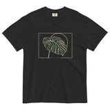 Monstera leaf design on a Black garment-dyed cotton t-shirt