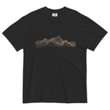 Mountain range topographic design on a Black garment-dyed cotton t-shirt