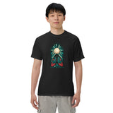 Moth in a stained glass window design on a Black garment-dyed cotton t-shirt