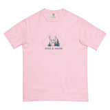 Deer and winter forest design on a Blossom garment-dyed cotton t-shirt