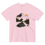 Bear playing guitar design on a Blossom garment-dyed cotton t-shirt