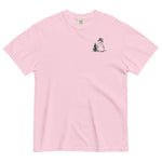 Snowman and pine tree design on a Blossom garment-dyed cotton t-shirt