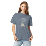 Root system architecture plant design on a Blue Jean garment-dyed cotton t-shirt