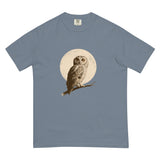 Owl and full moon design on a Blue Jean garment-dyed cotton t-shirt