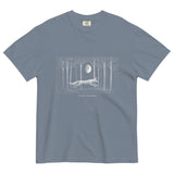 Running fox moonlit forest design on a Blue Jean garment-dyed cotton t-shirt