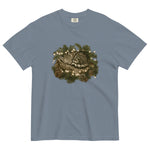 Kitten asleep in a Christmas wreath design on a Blue Jean garment-dyed cotton t-shirt