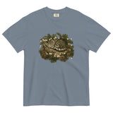 Kitten asleep in a Christmas wreath design on a Blue Jean garment-dyed cotton t-shirt