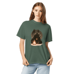 Bear and campfire design on a Blue Spruce garment-dyed cotton t-shirt