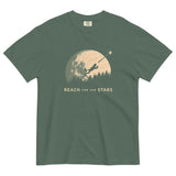 Frog and full moon design on a Blue Spruce garment-dyed cotton t-shirt