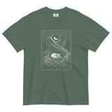 Sleeping fox and ancient tree design on a Blue Spruce garment-dyed cotton t-shirt