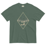 Camping tent and starfield design on a Blue Spruce garment-dyed cotton t-shirt