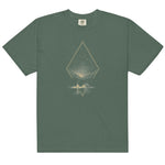 Camping under the stars design on a Blue Spruce garment-dyed cotton t-shirt